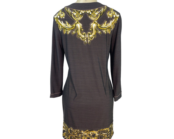 BCBG MAXAZRIA Womens Gold Baroque Print Long-Sleeve Tunic Dress Size M