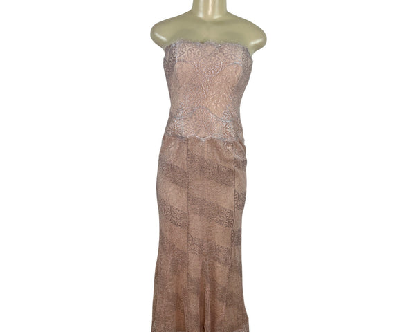 RICKIE FREEMAN Women’s Strapless Lace Midi Dress Silver & Pink Size 4