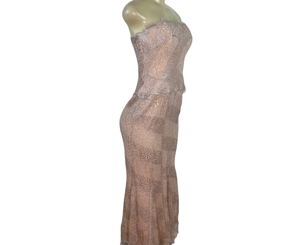 RICKIE FREEMAN Women’s Strapless Lace Midi Dress Silver & Pink Size 4