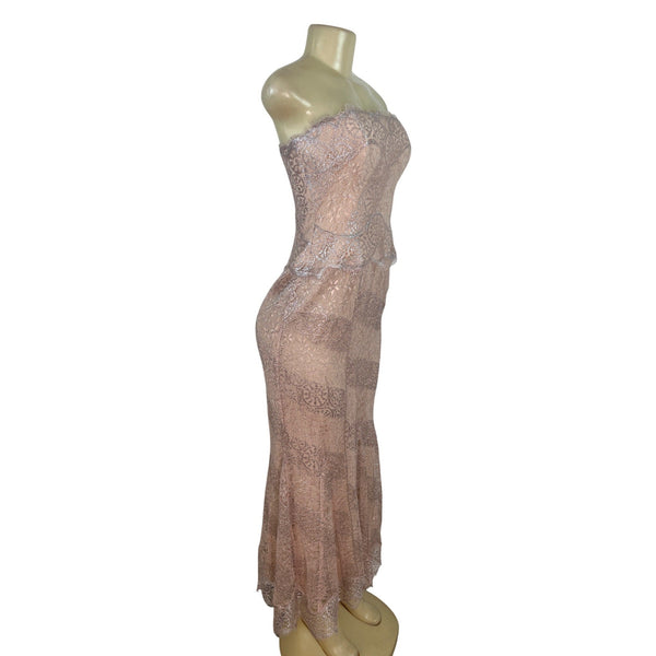 RICKIE FREEMAN Women’s Strapless Lace Midi Dress Silver & Pink Size 4