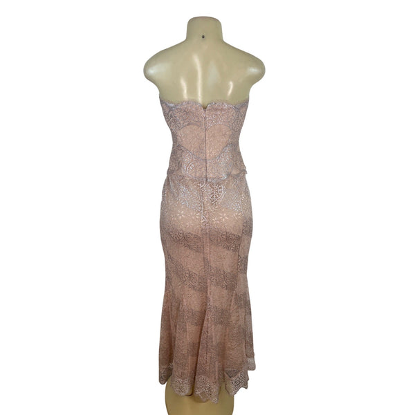 RICKIE FREEMAN Women’s Strapless Lace Midi Dress Silver & Pink Size 4