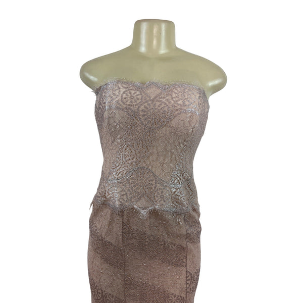 RICKIE FREEMAN Women’s Strapless Lace Midi Dress Silver & Pink Size 4