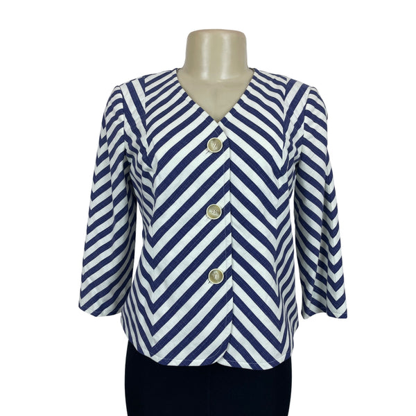 Talbots Women’s White and Blue Chevron Jacket Blazer Size 4p