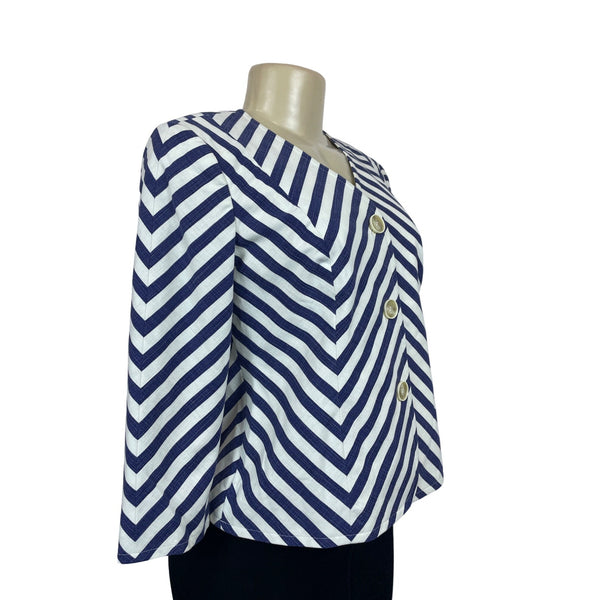Talbots Women’s White and Blue Chevron Jacket Blazer Size 4p
