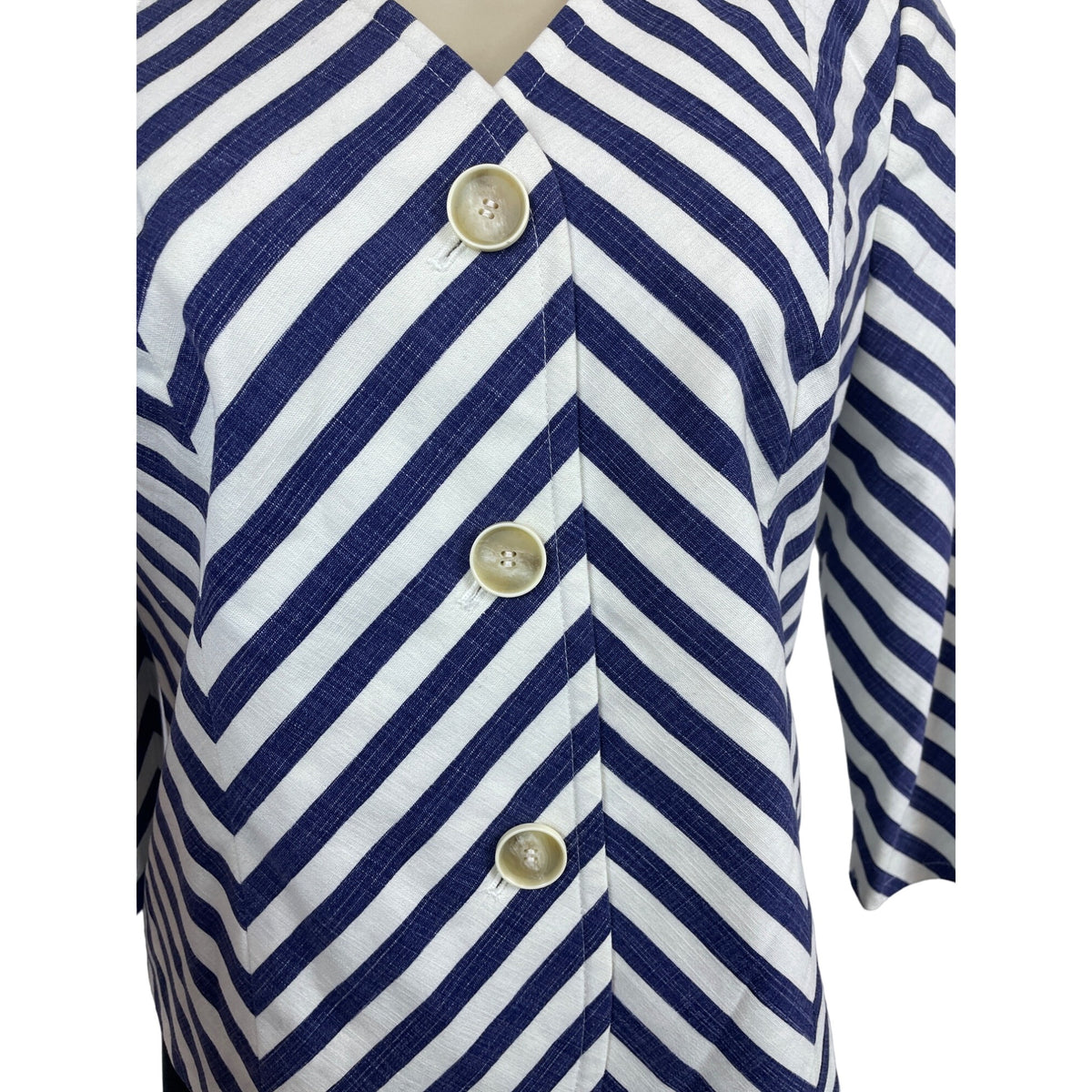 Talbots Women’s White and Blue Chevron Jacket Blazer Size 4p