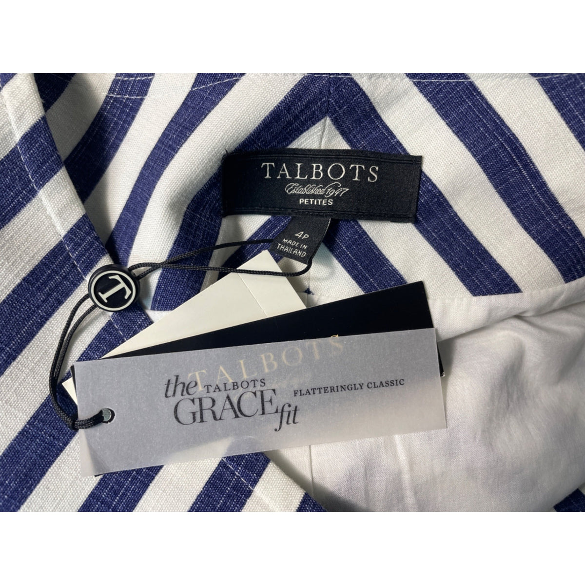 Talbots Women’s White and Blue Chevron Jacket Blazer Size 4p