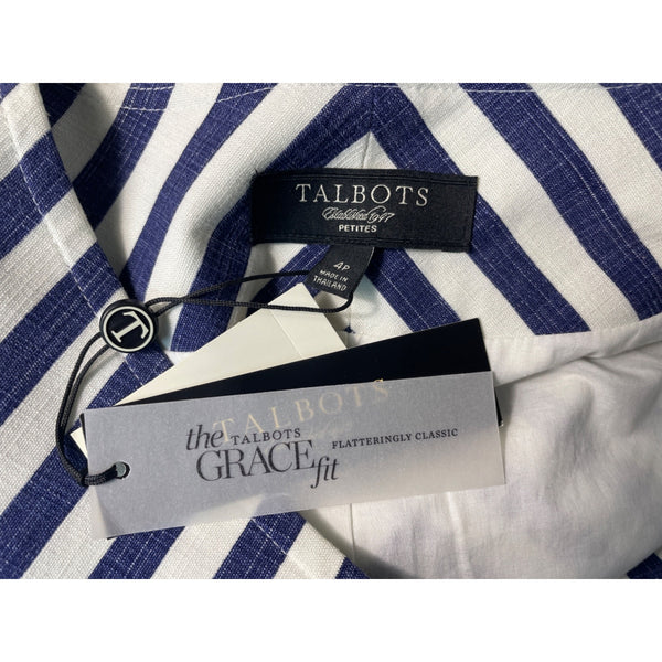 Talbots Women’s White and Blue Chevron Jacket Blazer Size 4p