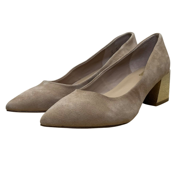 Bleeker & Bond Women’s Beige Suede Gold Accent Block Heel Yasmine Pumps Size 7M