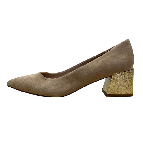 Bleeker & Bond Women’s Beige Suede Gold Accent Block Heel Yasmine Pumps Size 7M