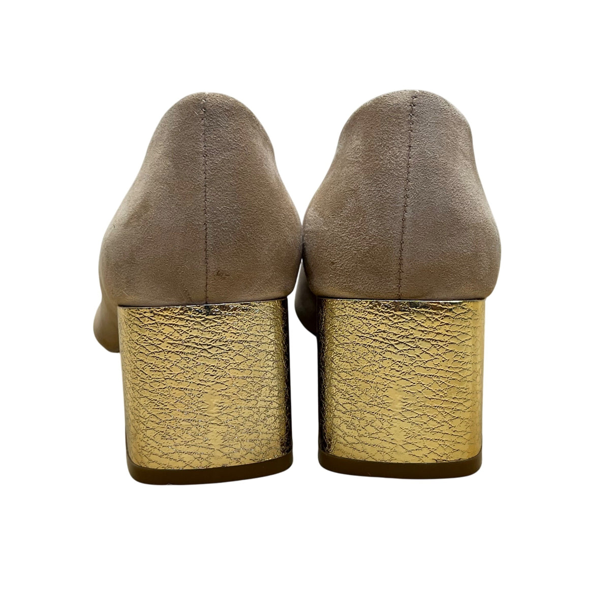 Bleeker & Bond Women’s Beige Suede Gold Accent Block Heel Yasmine Pumps Size 7M