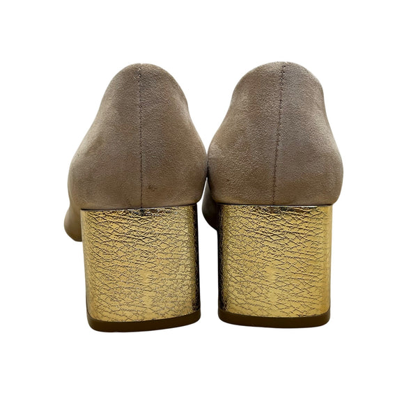 Bleeker & Bond Women’s Beige Suede Gold Accent Block Heel Yasmine Pumps Size 7M