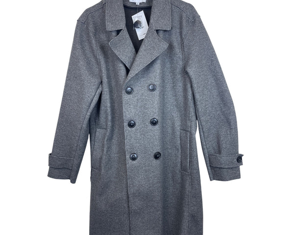 Fashion Nova Men Gray Wool Blend Boston Car Coat Double-Breasted Long Jacket Size L