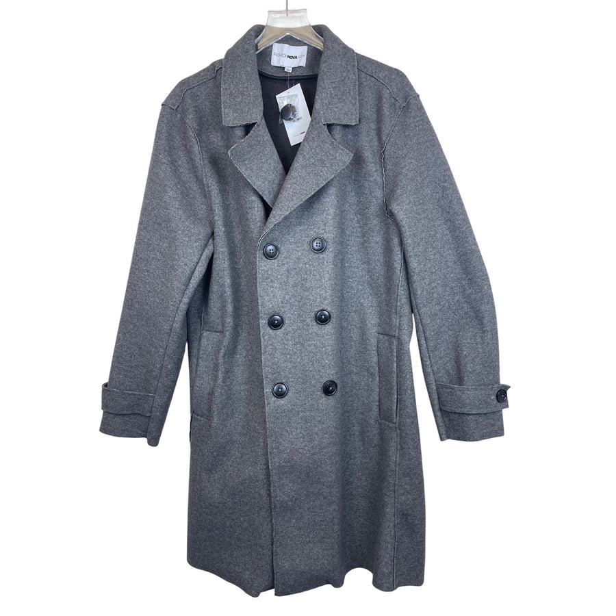 Fashion Nova Men Gray Wool Blend Boston Car Coat Double-Breasted Long Jacket Size L