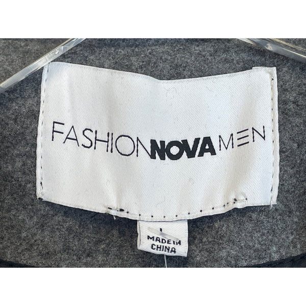 Fashion Nova Men Gray Wool Blend Boston Car Coat Double-Breasted Long Jacket Size L