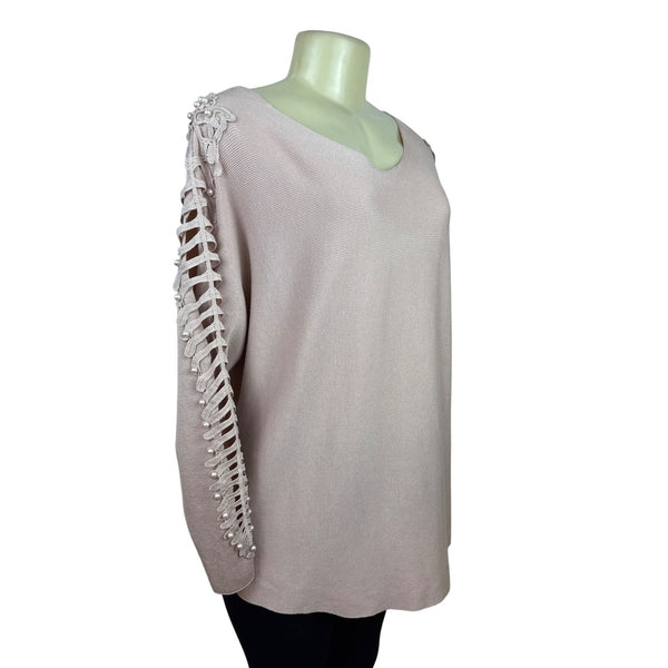 Cactus + Pearl Women’s Powder Pink Knit Sweater With Cutout Sleeves Size M