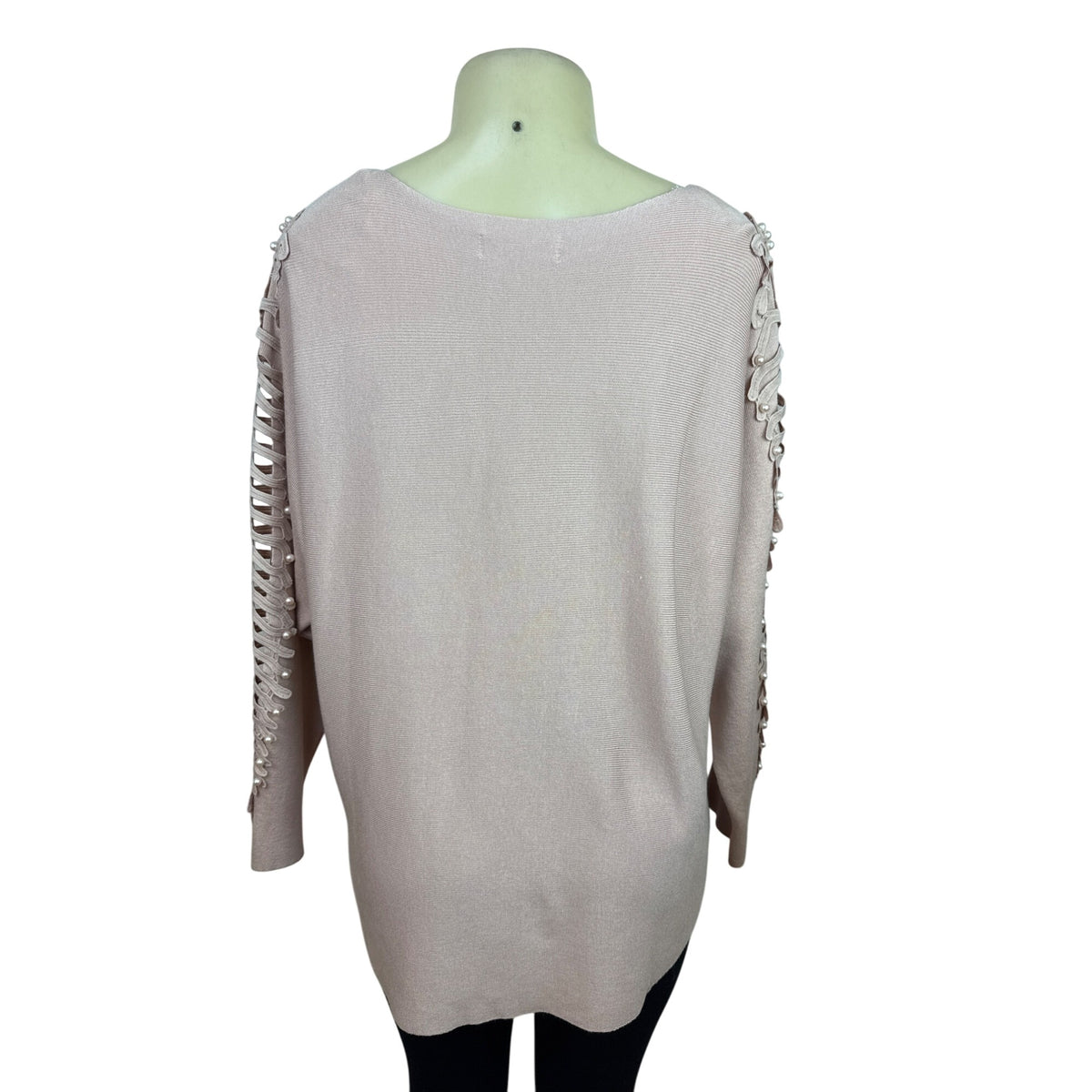 Cactus + Pearl Women’s Powder Pink Knit Sweater With Cutout Sleeves Size M