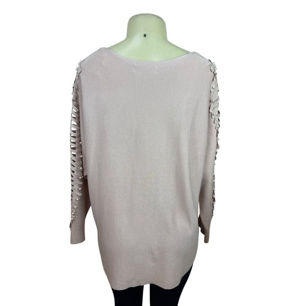 Cactus + Pearl Women’s Powder Pink Knit Sweater With Cutout Sleeves Size M