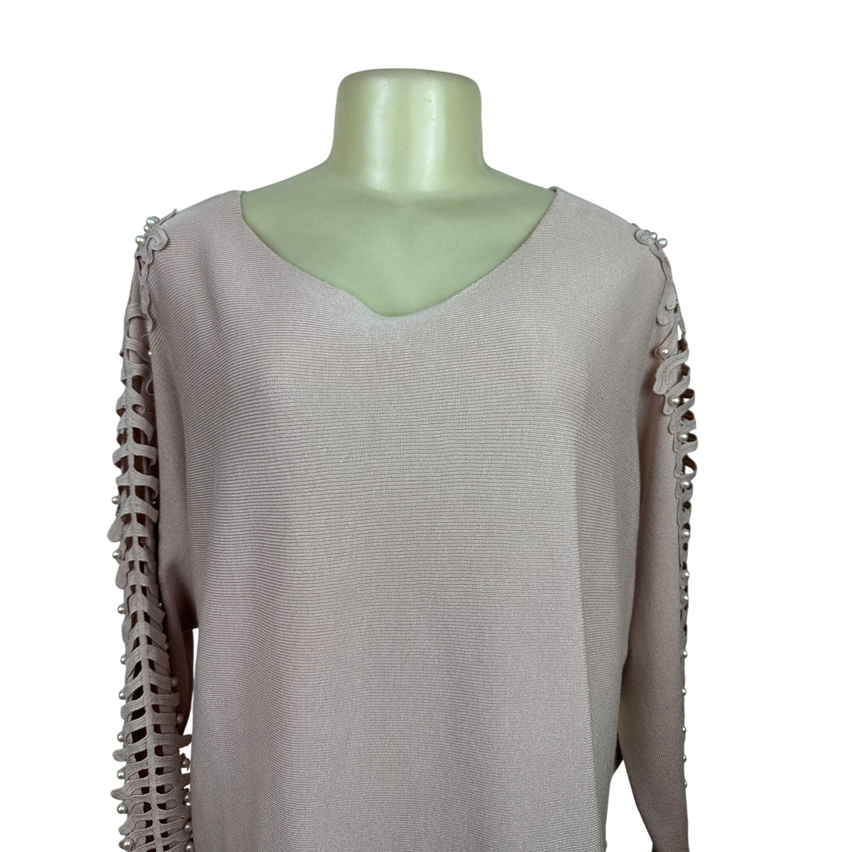 Cactus + Pearl Women’s Powder Pink Knit Sweater With Cutout Sleeves Size M