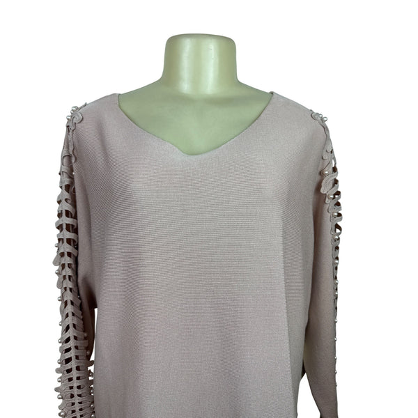 Cactus + Pearl Women’s Powder Pink Knit Sweater With Cutout Sleeves Size M