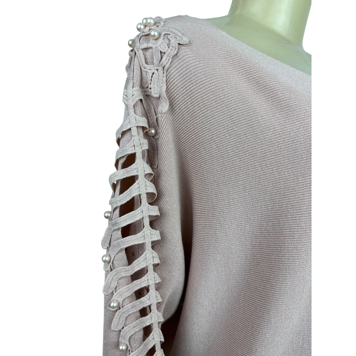 Cactus + Pearl Women’s Powder Pink Knit Sweater With Cutout Sleeves Size M