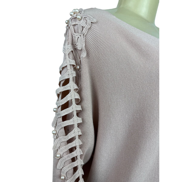 Cactus + Pearl Women’s Powder Pink Knit Sweater With Cutout Sleeves Size M