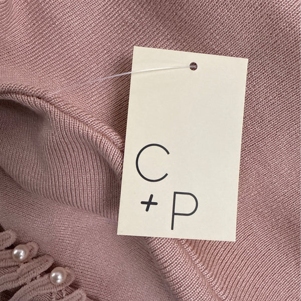 Cactus + Pearl Women’s Powder Pink Knit Sweater With Cutout Sleeves Size M