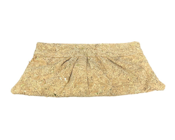 Lauren Merkin Women's Light Brown Cork Fabric with Gold Tone Details Clutch Sz M