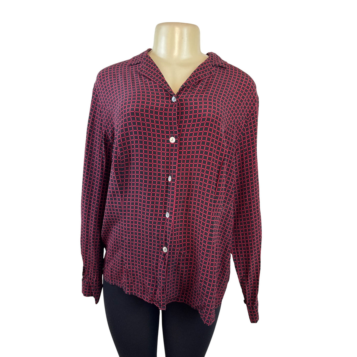 Casual Corner Annex Womens Red & Black Button-Up Long Sleeve Blouse Size 16W