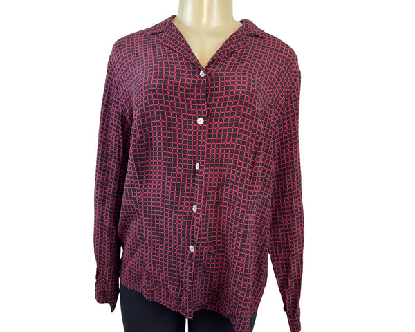 Casual Corner Annex Womens Red & Black Button-Up Long Sleeve Blouse Size 16W