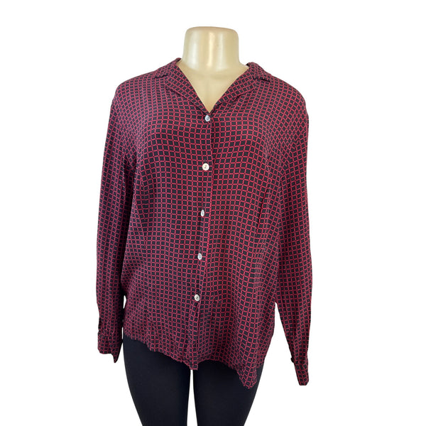 Casual Corner Annex Womens Red & Black Button-Up Long Sleeve Blouse Size 16W