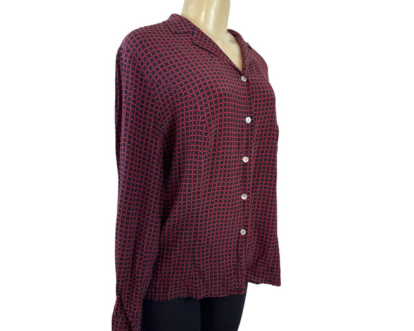 Casual Corner Annex Womens Red & Black Button-Up Long Sleeve Blouse Size 16W