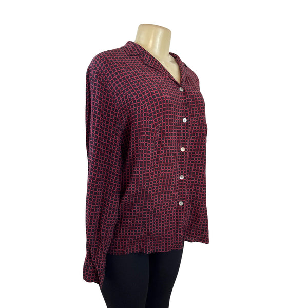 Casual Corner Annex Womens Red & Black Button-Up Long Sleeve Blouse Size 16W