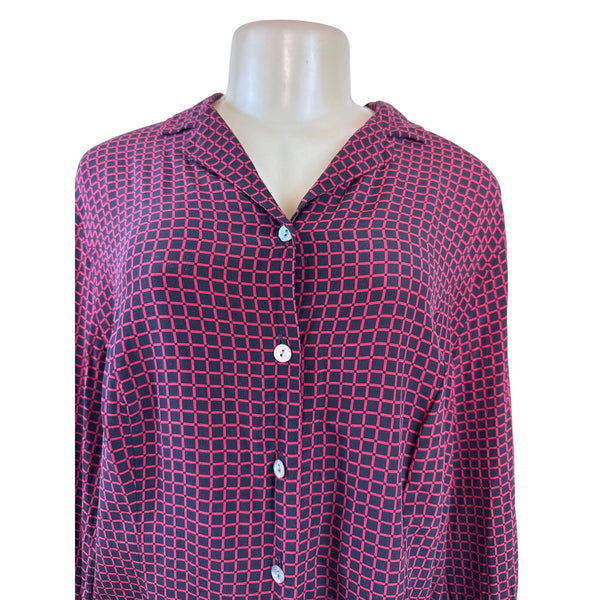 Casual Corner Annex Womens Red & Black Button-Up Long Sleeve Blouse Size 16W