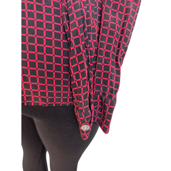 Casual Corner Annex Womens Red & Black Button-Up Long Sleeve Blouse Size 16W
