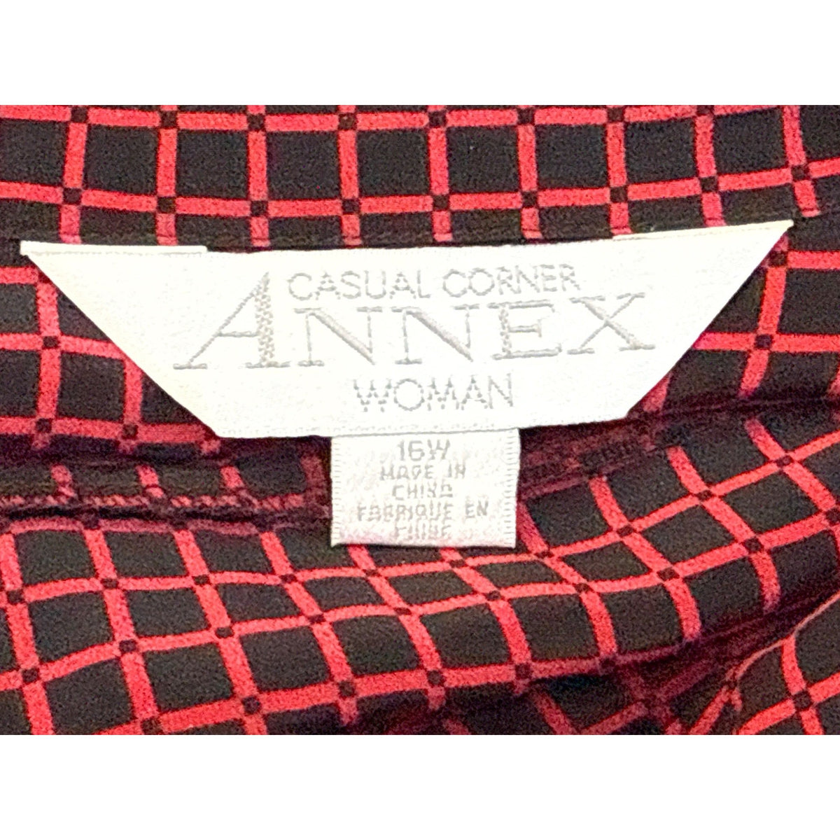 Casual Corner Annex Womens Red & Black Button-Up Long Sleeve Blouse Size 16W