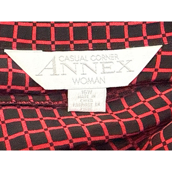 Casual Corner Annex Womens Red & Black Button-Up Long Sleeve Blouse Size 16W