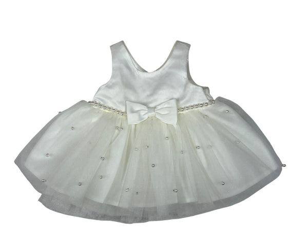 American Princess Baby Girl's Ivory Dress 3M With Bow & Pearl Details
