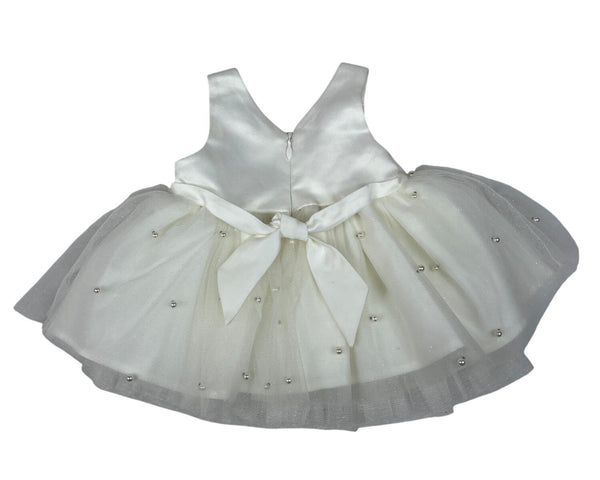 American Princess Baby Girl's Ivory Dress 3M With Bow & Pearl Details