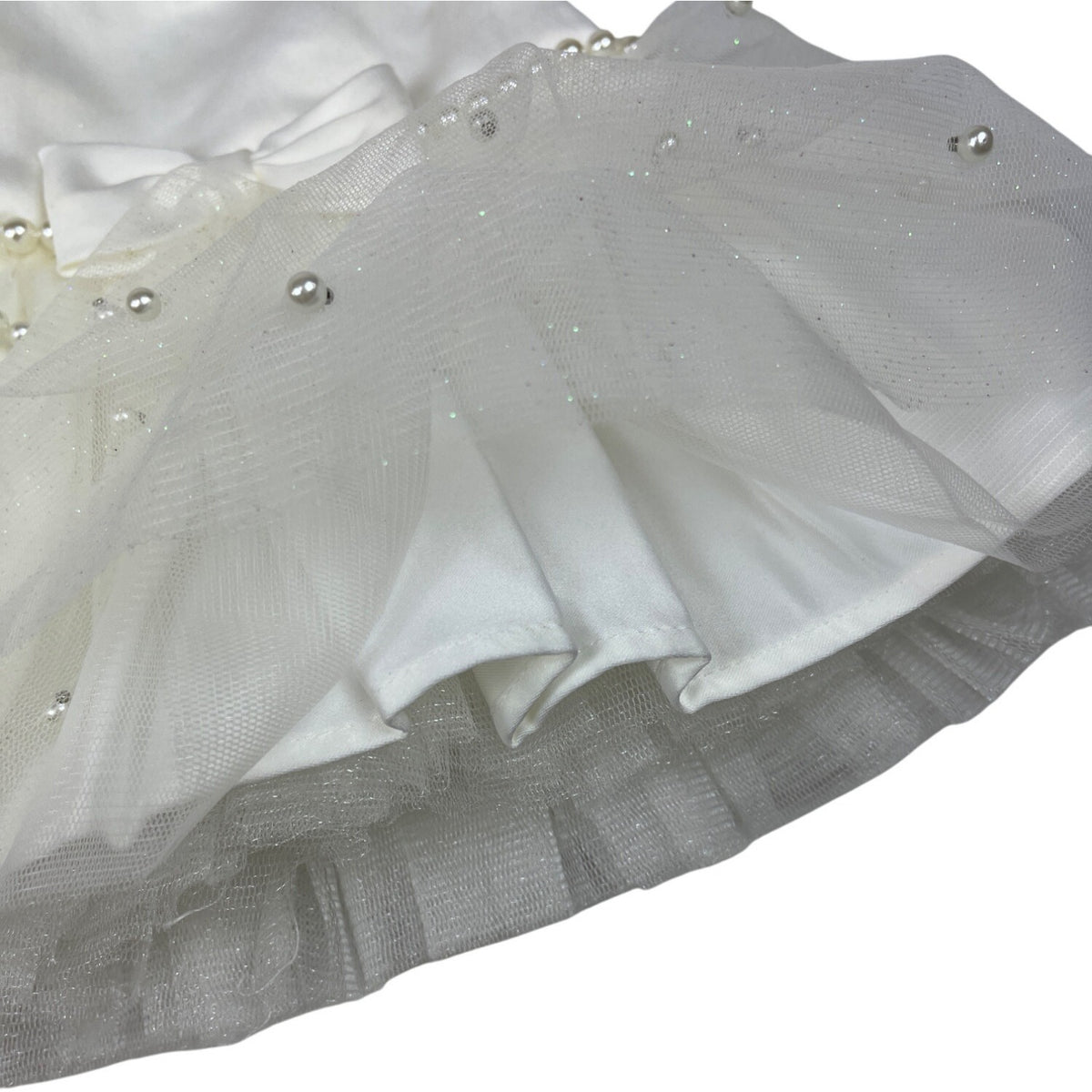 American Princess Baby Girl's Ivory Dress 3M With Bow & Pearl Details