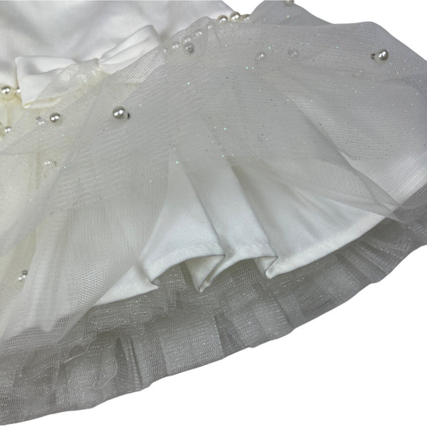 American Princess Baby Girl's Ivory Dress 3M With Bow & Pearl Details