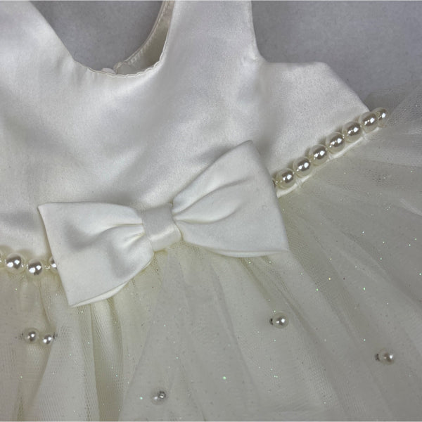 American Princess Baby Girl's Ivory Dress 3M With Bow & Pearl Details