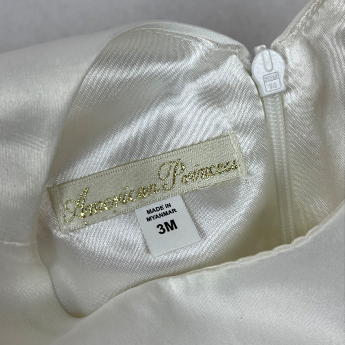 American Princess Baby Girl's Ivory Dress 3M With Bow & Pearl Details