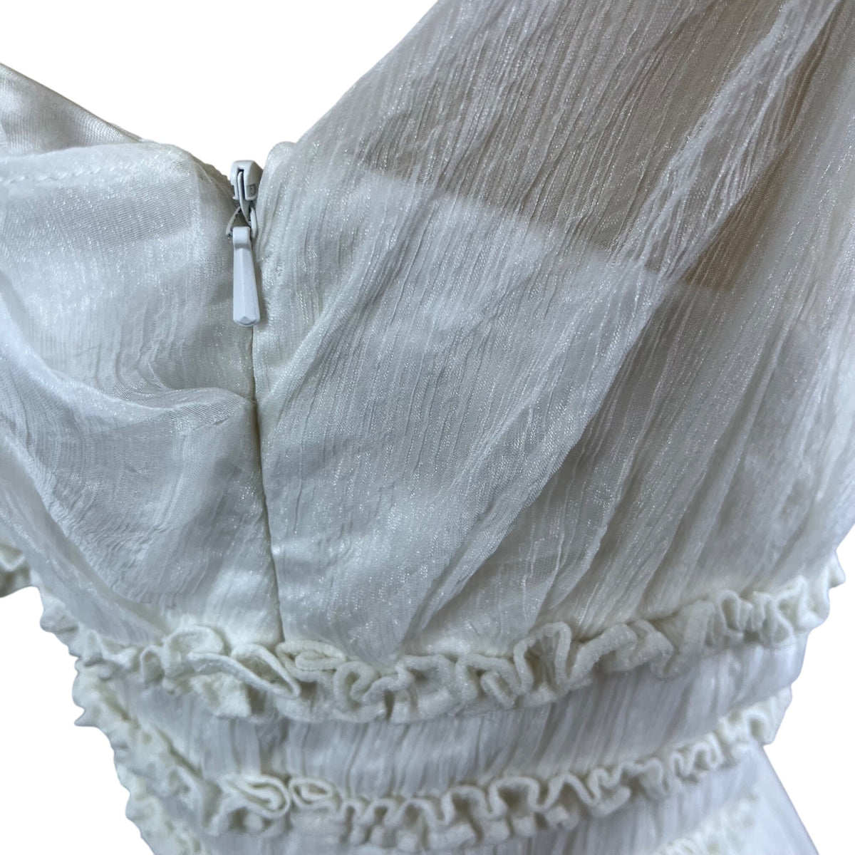 One Shoulder White Chiffon Maxi Dress With Pleated Waistband Detailed