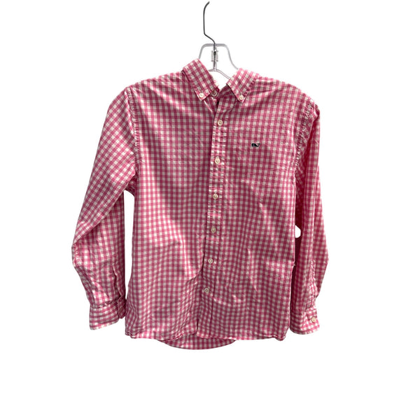 Vineyard Vines Mens Pink Gingham Whale Shirt Size M 100% Cotton Long Sleeve