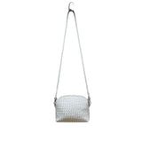 Dragon White Leather Woven Detachable Strap & Zipper Closure Crossbody Bag Sz M