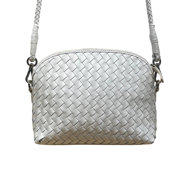 Dragon White Leather Woven Detachable Strap & Zipper Closure Crossbody Bag Sz M