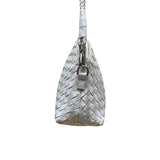 Dragon White Leather Woven Detachable Strap & Zipper Closure Crossbody Bag Sz M