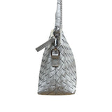 Dragon White Leather Woven Detachable Strap & Zipper Closure Crossbody Bag Sz M