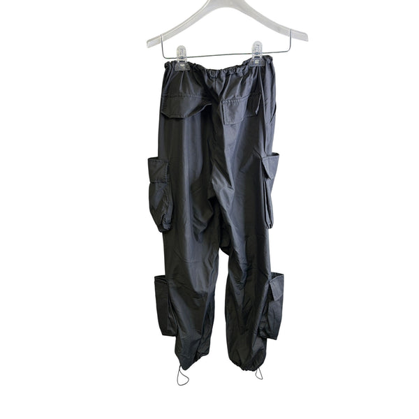 Nylon Mens Gray Multi-Pocket Tactical Cargo Pants With Drawstring Waist And Cuffs Lightweight