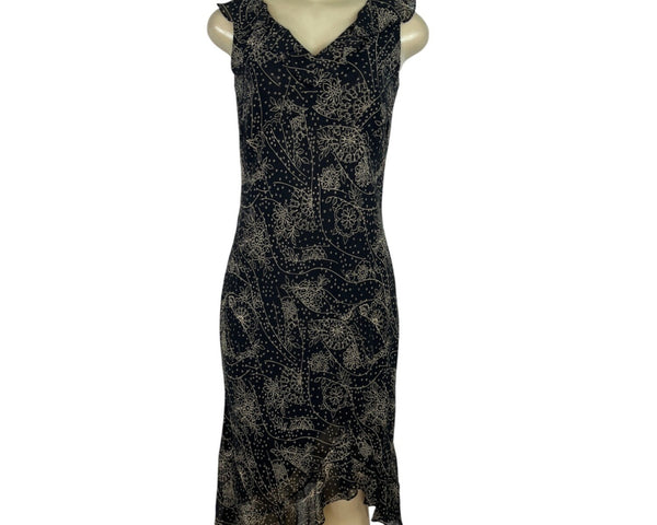 Ann Taylor LOFT Black & Gold Sleeveless Midi Dress Size 0